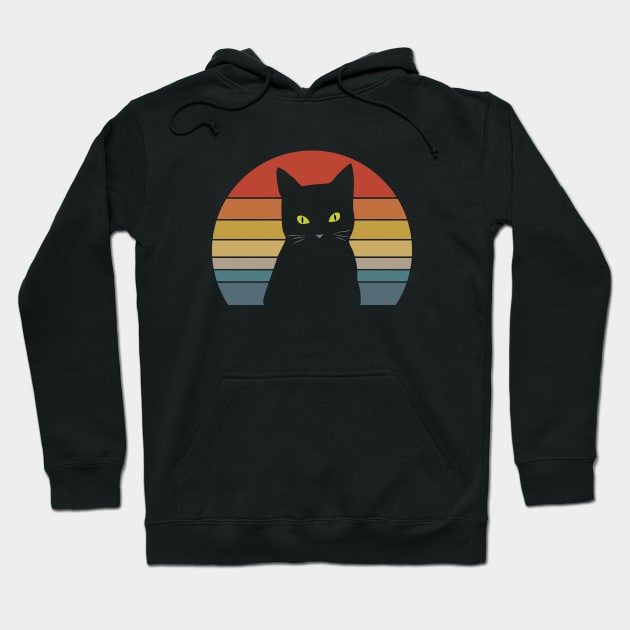 Halloween Black Cat with Vintage Sunset Hoodie by MidnightSky07